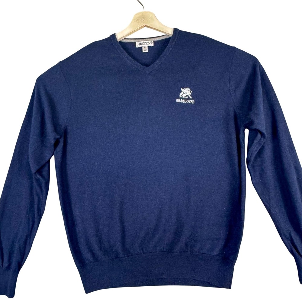 Peter Millar Sweater Mens XL Navy V Neck Merino Wool Silk Grandover Golf‎ Knit